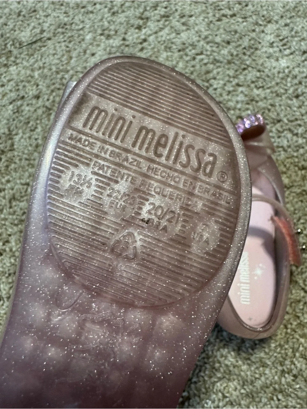 7 Toddler Girl’s Mini Melissa Mary Jane Pink Glitter Shoes